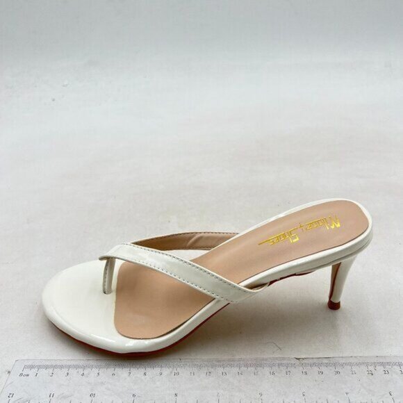 Milooey shoes Womens Flip Flop Sandals Slip on Kitten Heel Mules Round Toe White - Picture 2 of 8